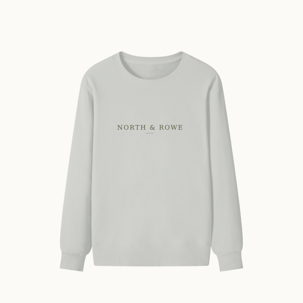 North & Rowe unisex light grey cotton sweatshirt with a round neck and relaxed drop-shoulder fit.