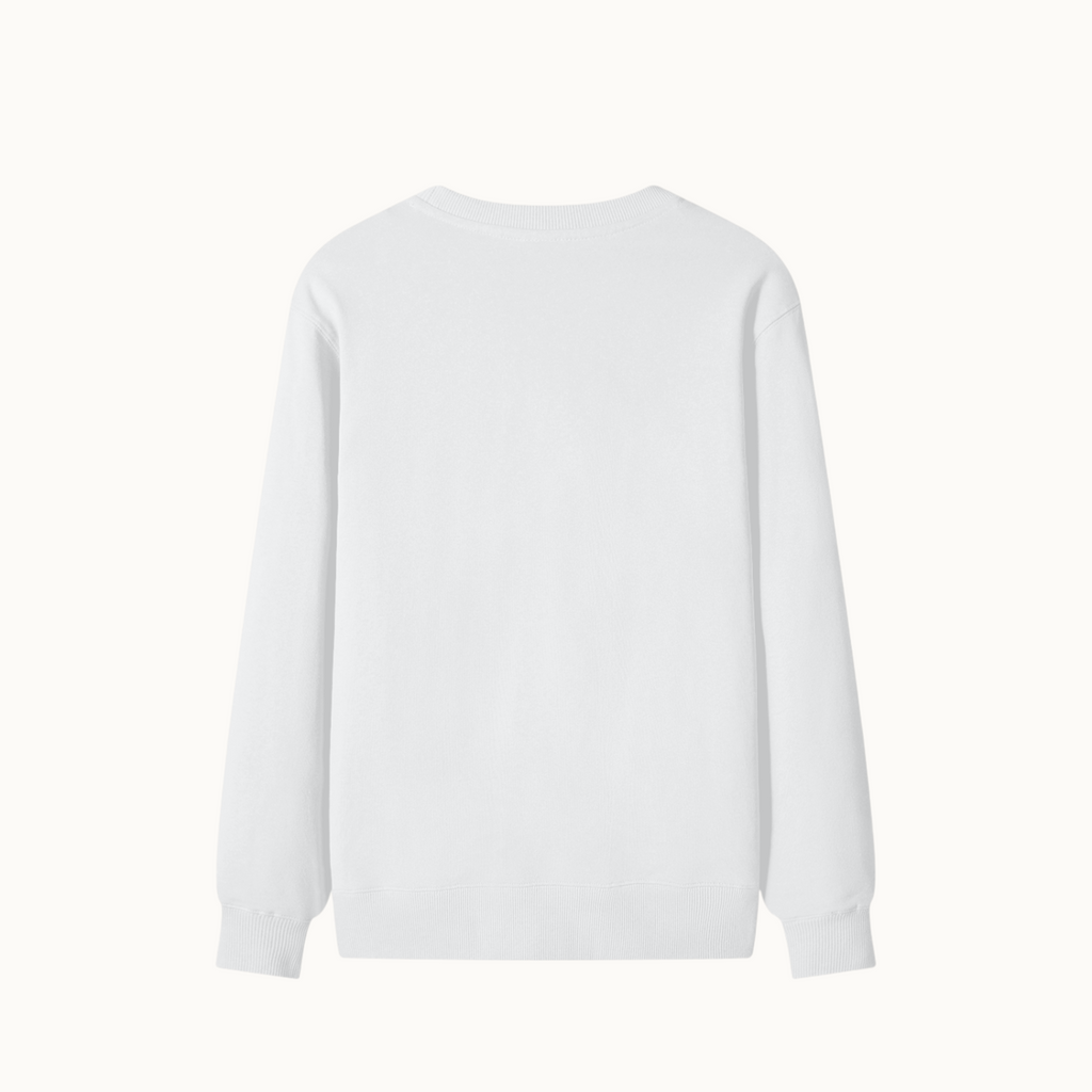 North & Rowe white unisex cotton sweatshirt with a relaxed fit, round neck, and drop shoulder design.