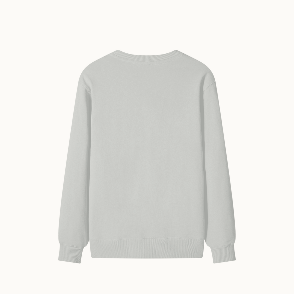 North & Rowe unisex grey cotton sweatshirt with a relaxed fit, round neck, and long sleeves, back view.