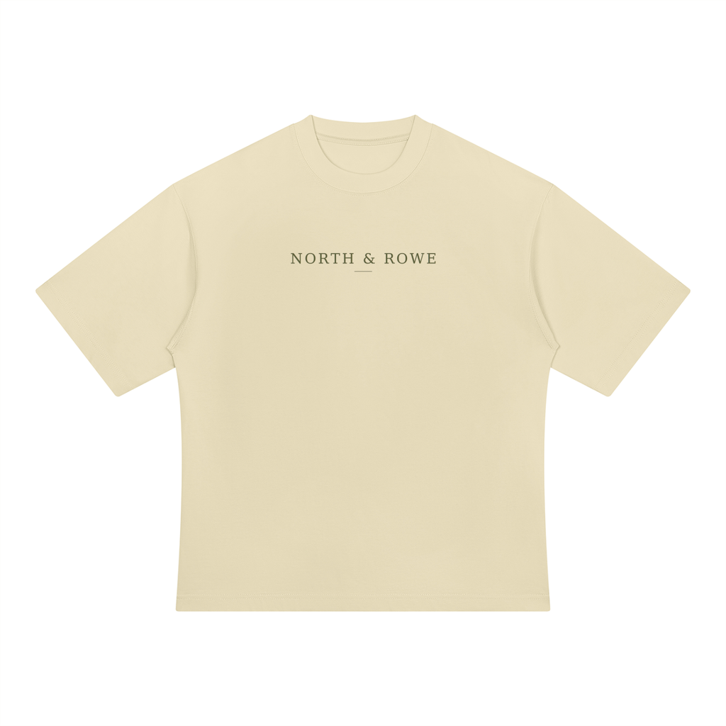 North & Rowe beige heavyweight oversized cotton t-shirt with minimalist chest logo branding