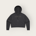 North & Rowe black cropped pullover hoodie with adjustable drawstrings and minimalist chest branding