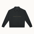 North & Rowe charcoal heather quarter-zip sweatshirt with a boxy fit and ribbed cuffs in a minimalist style.