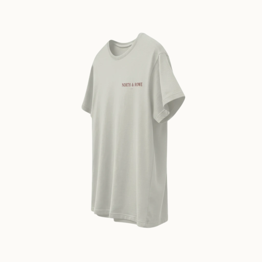 North & Rowe light grey crewneck t-shirt in premium American cotton with a minimalist chest logo