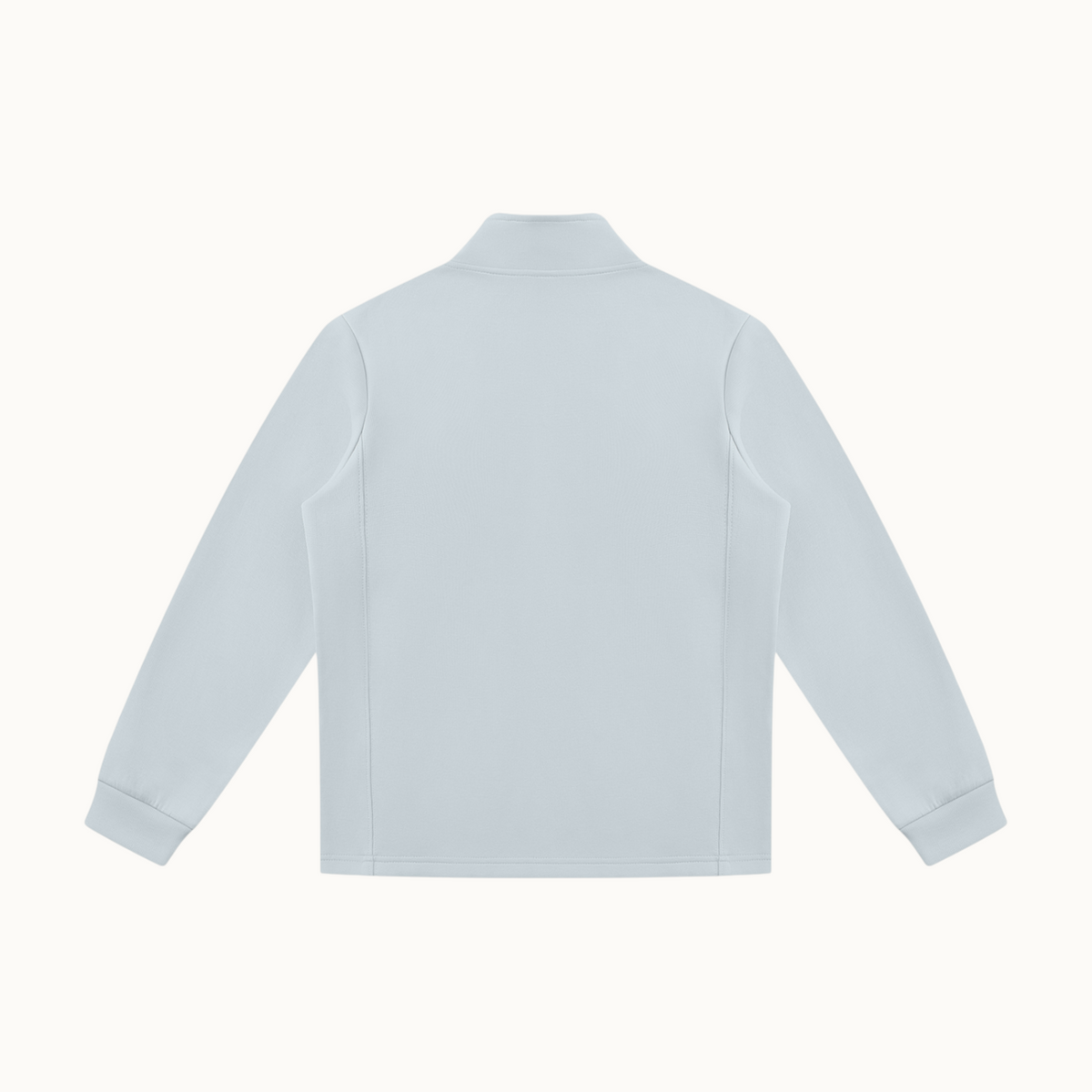 North & Rowe light blue unisex full zip performance track jacket with a stand collar, shown from the back view.