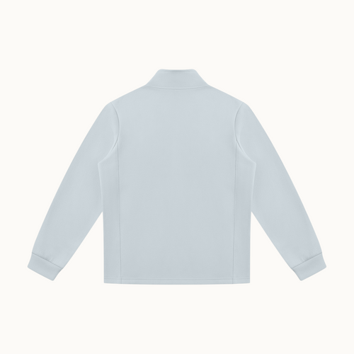 North & Rowe light blue unisex full zip performance track jacket with a stand collar, shown from the back view.