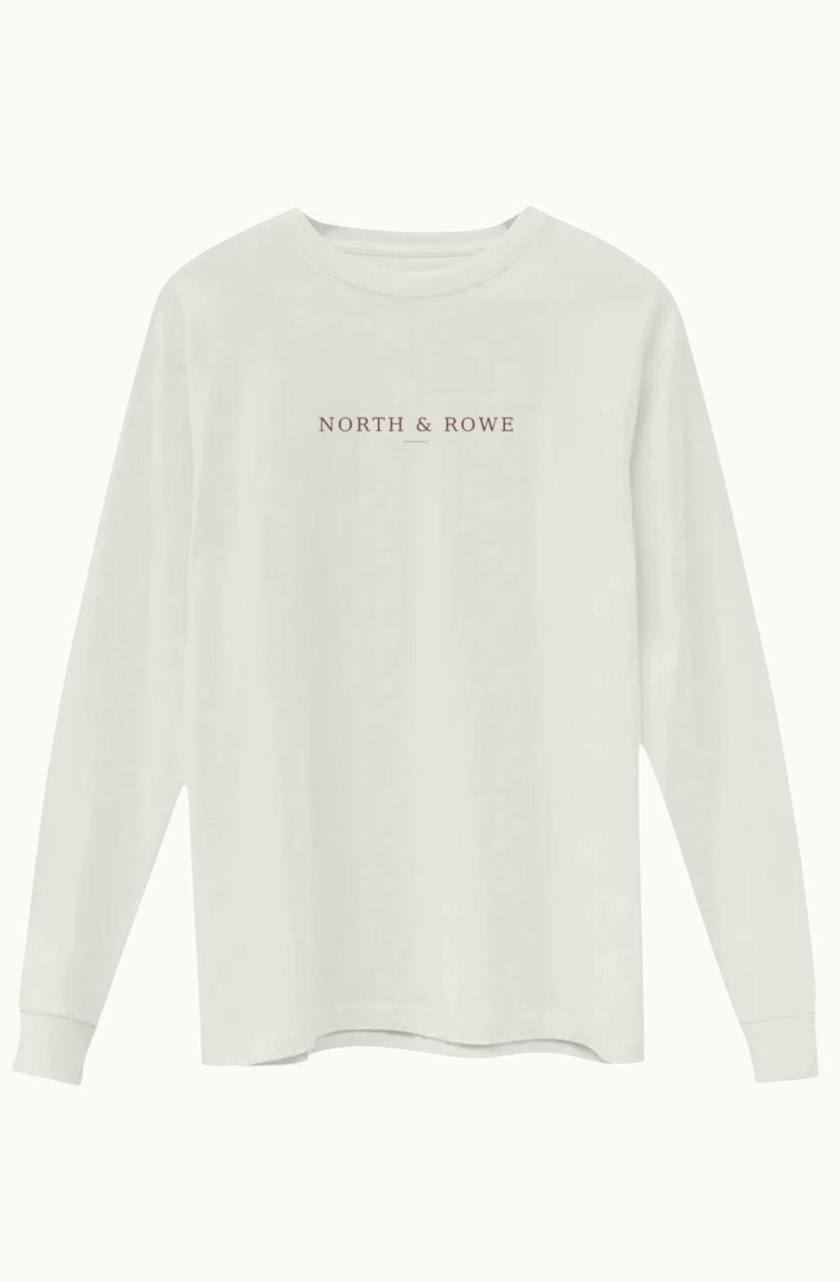 North & Rowe long sleeve crewneck shirt in off-white with a minimalist logo printed on the chest